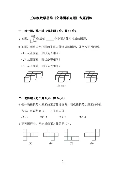 五年级数学思维《立体图形问题》专题训练