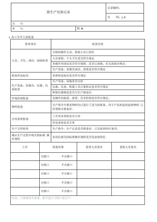 食品批生产记录表