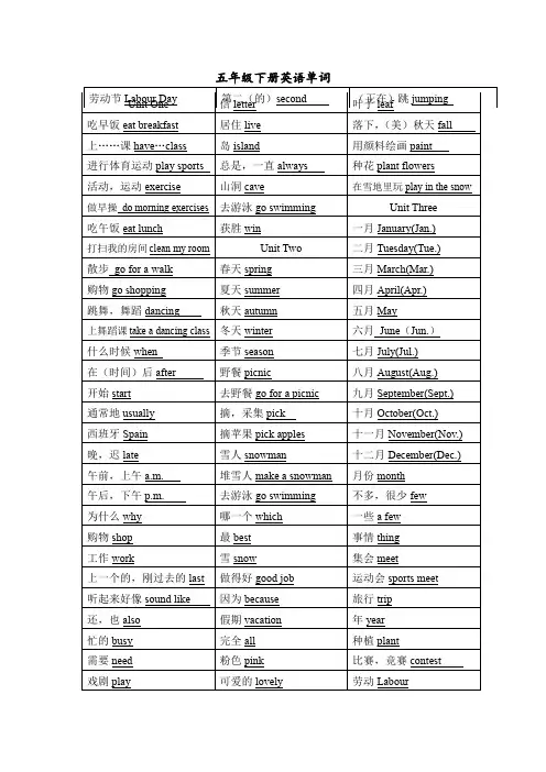 单词(知识清单)-人教PEP版英语五年级下册