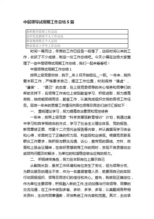 中层领导试用期工作总结5篇