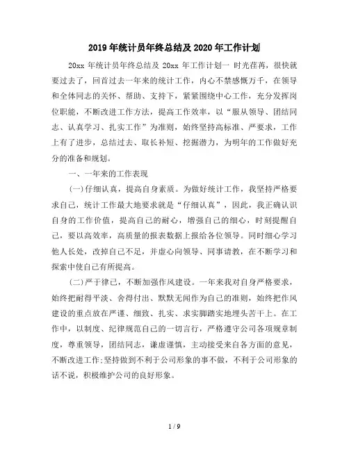 2019年统计员年终总结及2020年工作计划