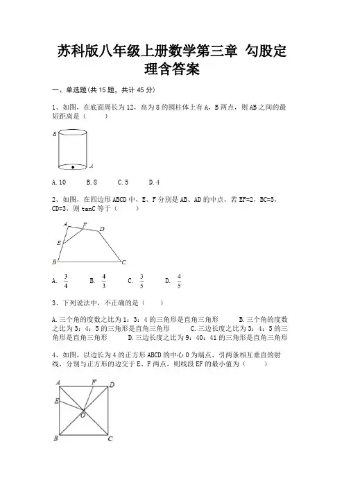苏科版八年级上册数学第三章 勾股定理含答案