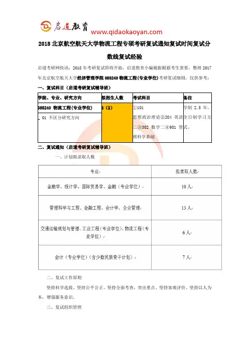2018北京航空航天大学物流工程专硕考研复试通知复试时间复试分数线复试经验