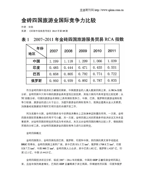 金砖四国旅游业国际竞争力比较
