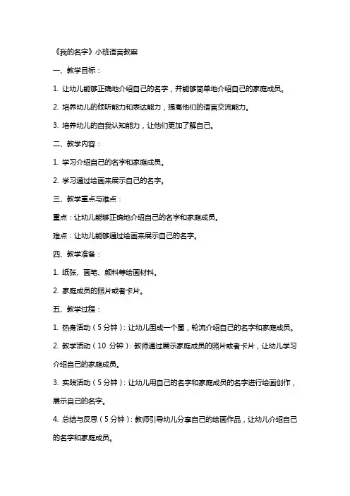 《我的名字》小班语言教案
