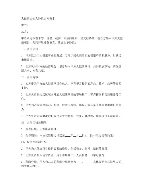 大健康合伙人协议合同范本