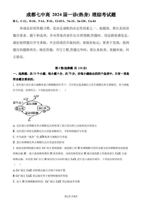 (成都七中)2024届四川省成都市七中高三12月一诊热身考试理综生物试题(原卷版)