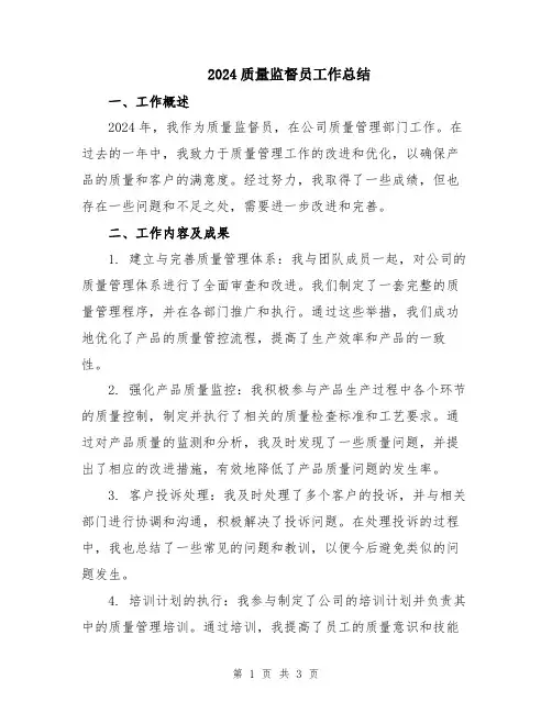 2024质量监督员工作总结