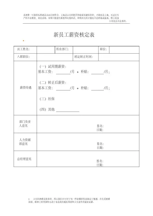 新员工薪资核定单