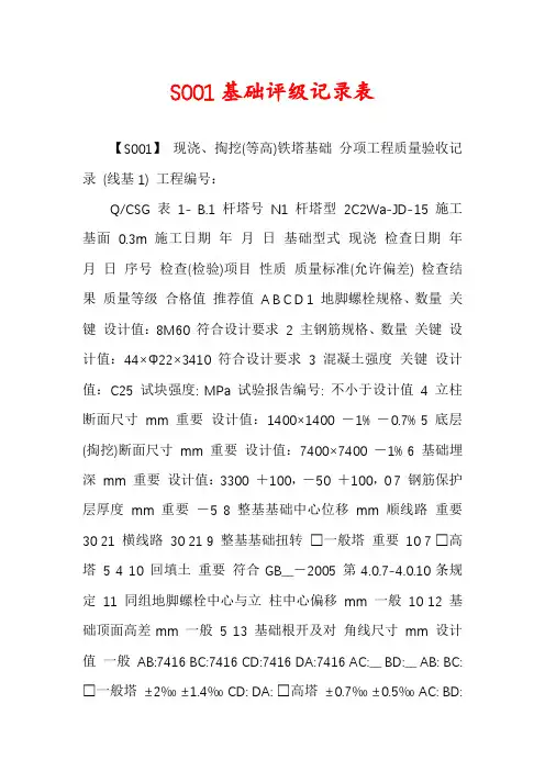 S001基础评级记录表