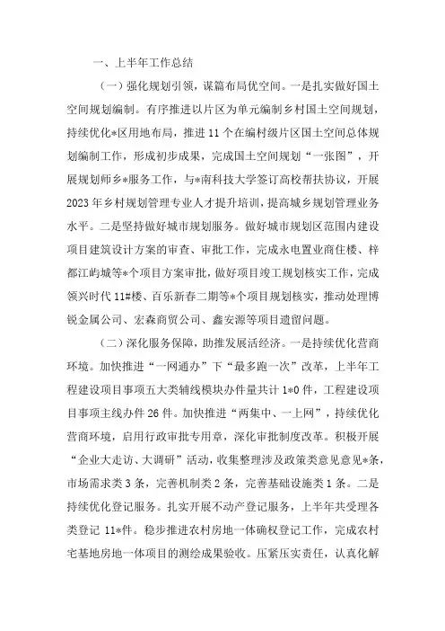 自然资源局2023年上半年工作总结和下半年工作计划