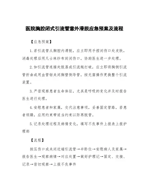 医院胸腔闭式引流管意外滑脱应急预案及流程