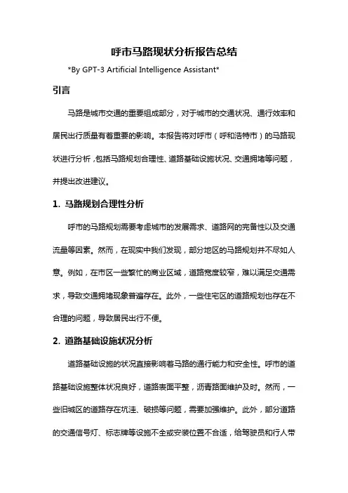 呼市马路现状分析报告总结