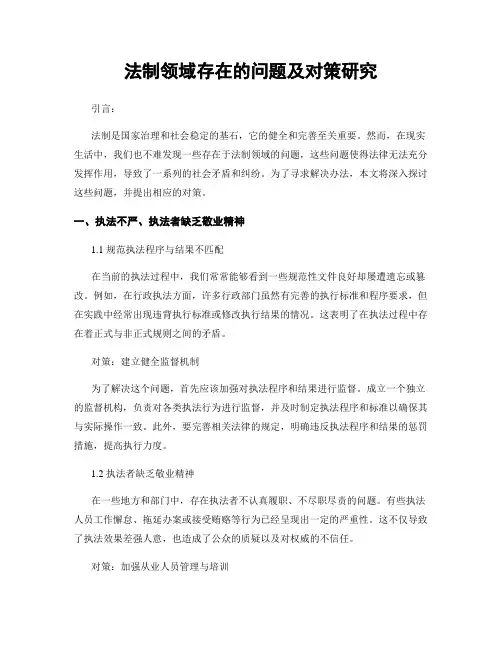 法制领域存在的问题及对策研究