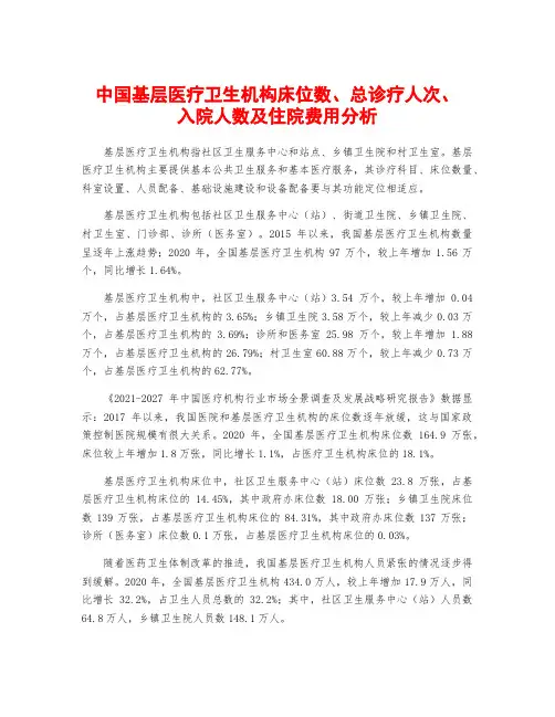 中国基层医疗卫生机构床位数、总诊疗人次、入院人数及住院费用分析