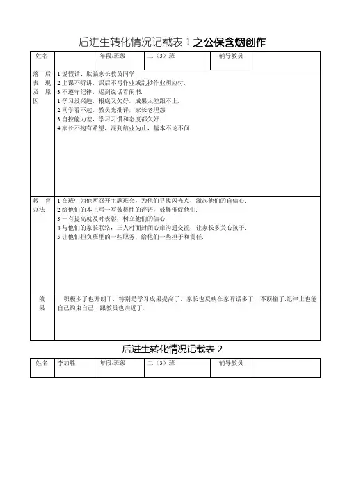 后进生转化记录表