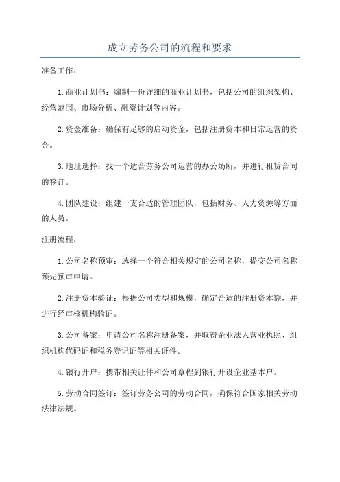 成立劳务公司的流程和要求