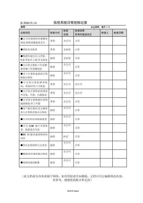 9.1信息系统日常巡检记录
