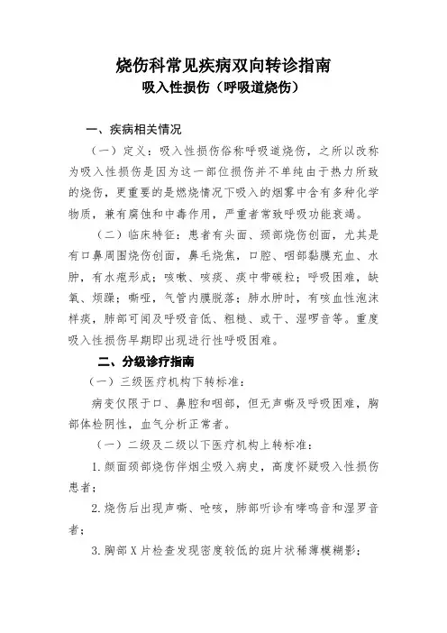 烧伤科常见疾病双向转诊指南  吸入性损伤(呼吸道烧伤)