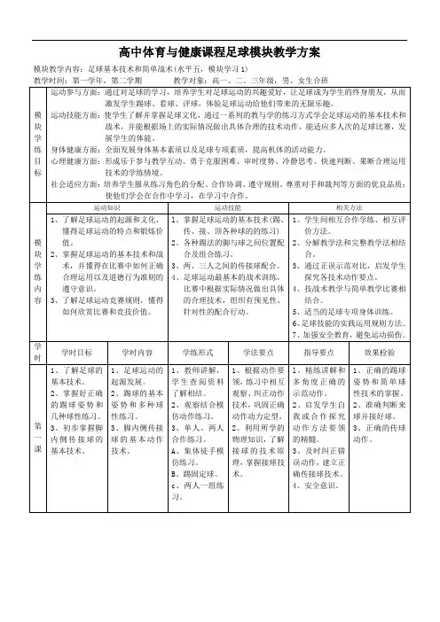 高中体育与健康模块教学设计(足球18课时)