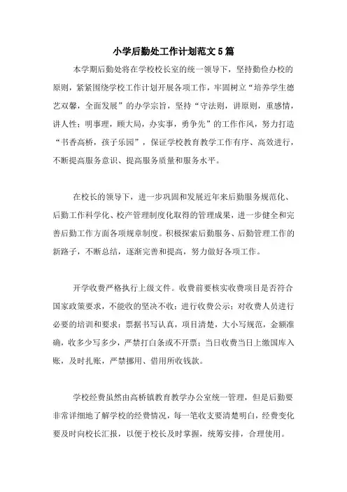 2020年小学后勤处工作计划范文5篇