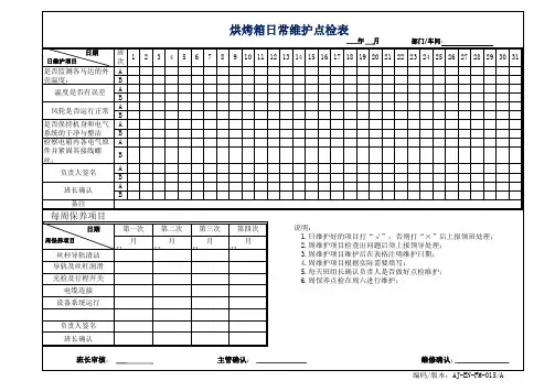 烤箱日常维护点检表