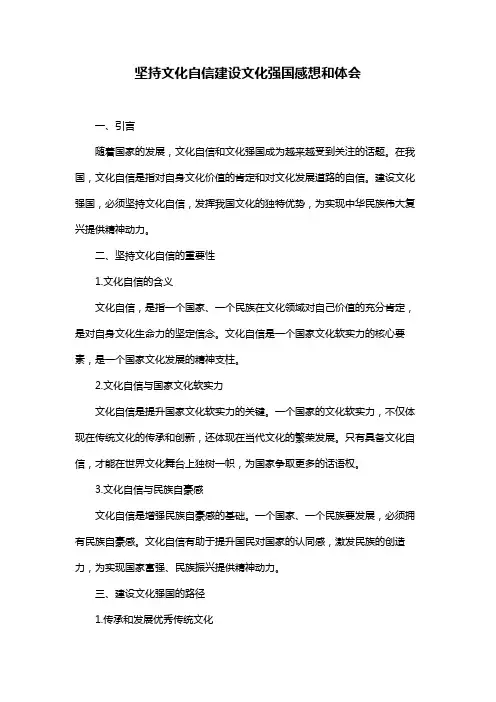 坚持文化自信建设文化强国感想和体会