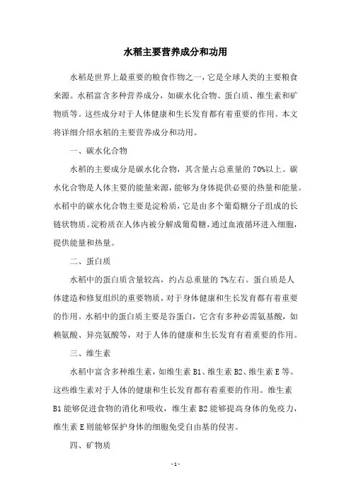 水稻主要营养成分和功用