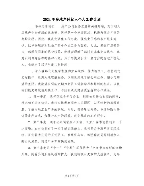 2024年房地产经纪人个人工作计划（五篇）
