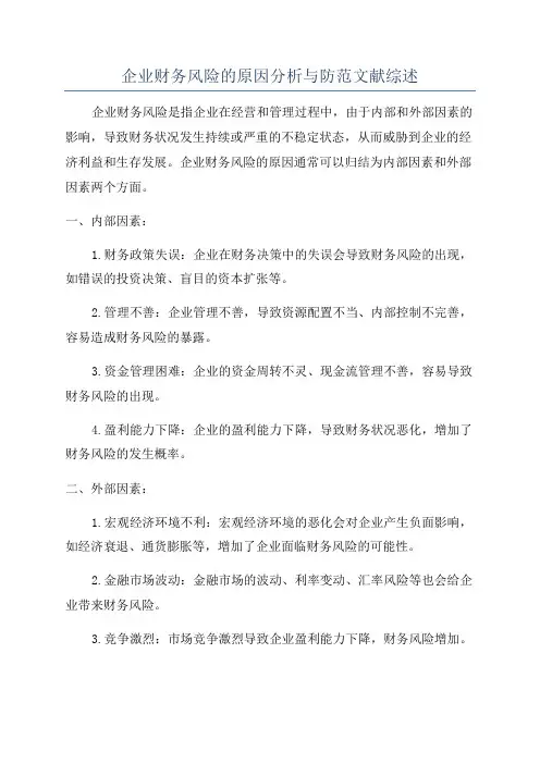 企业财务风险的原因分析与防范文献综述