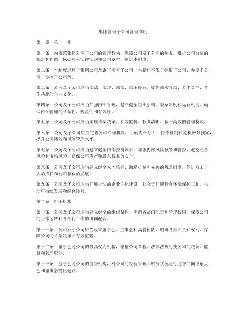 集团管理子公司管理制度