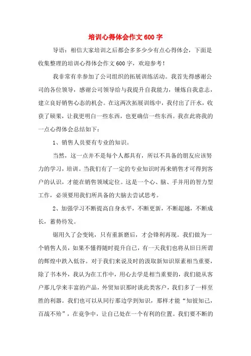 培训心得体会作文600字