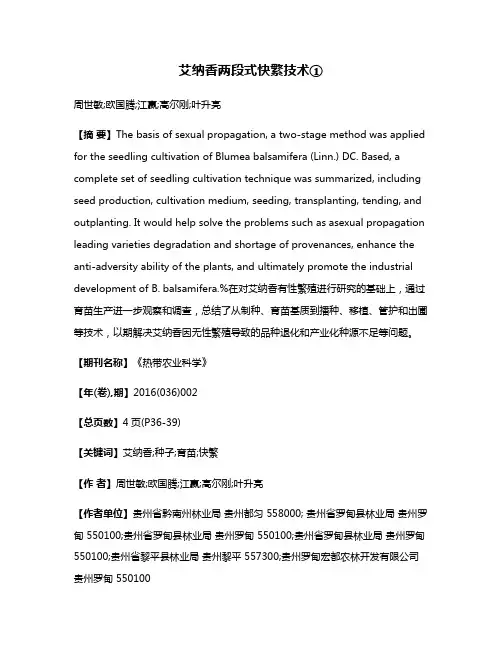 艾纳香两段式快繁技术①