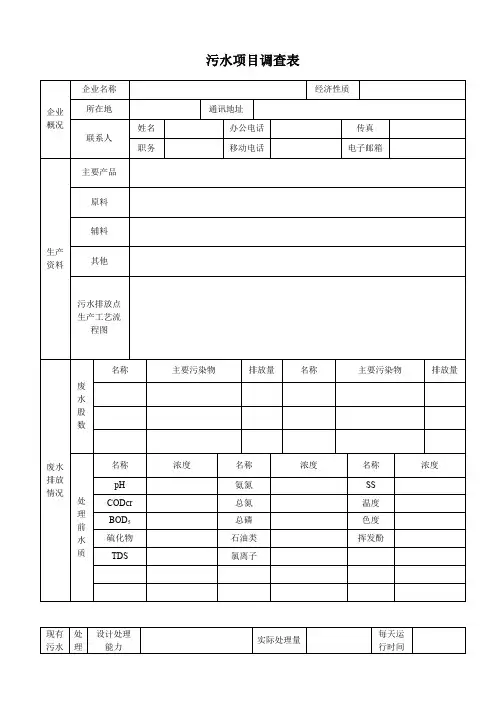 污水项目调查表