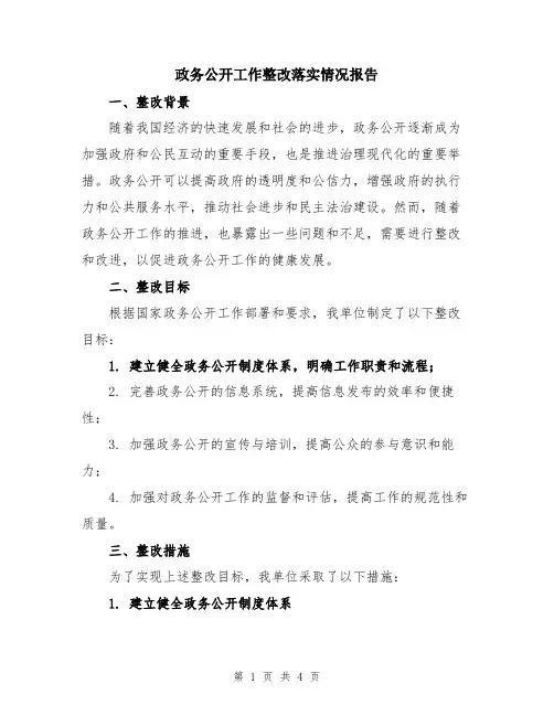 政务公开工作整改落实情况报告
