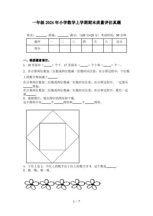 一年级2024年小学数学上学期期末质量评估真题