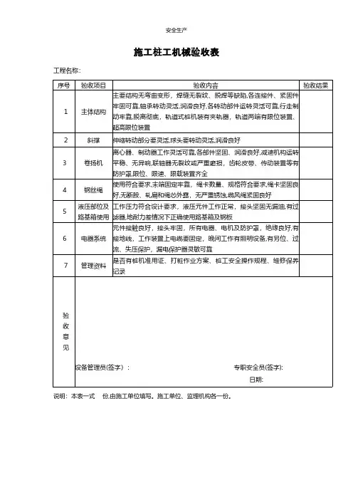 施工桩工机械验收表安全生产规范化应急预案安全制度安全管理台账企业管理