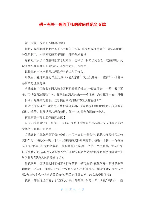 初三有关一夜的工作的读后感范文6篇