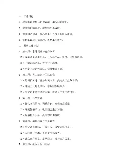 眼镜店店长月工作计划