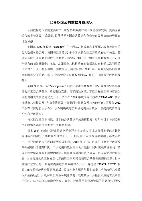世界各国公共数据开放现状