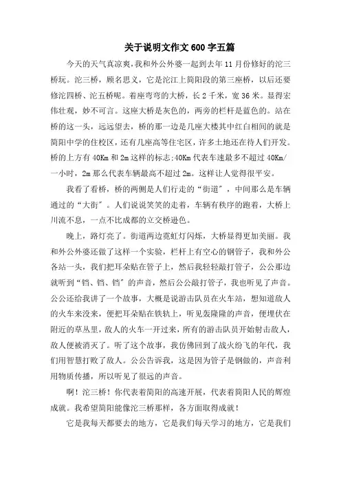 关于说明文作文600字五篇精编