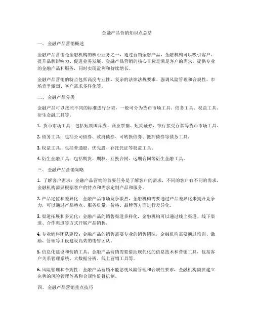 金融产品营销知识点总结