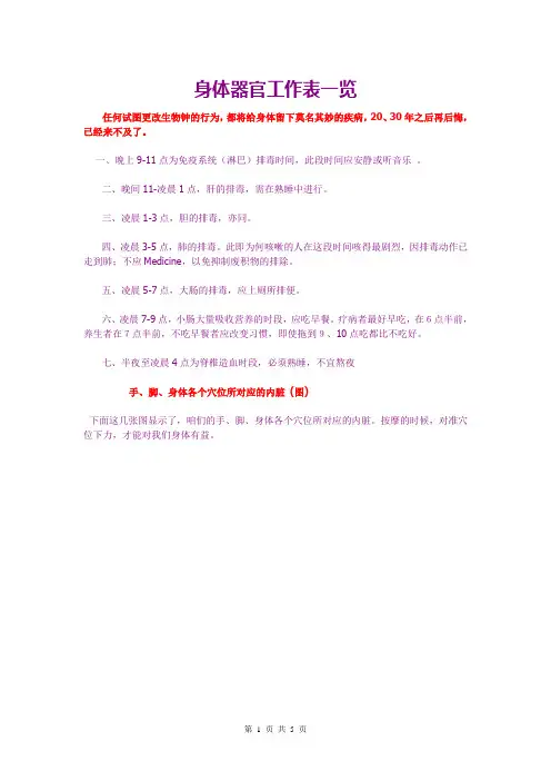 身体器官工作表一览