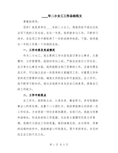 2024年二小女工工作总结范文