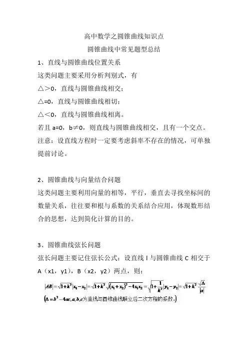 高中数学之圆锥曲线知识点