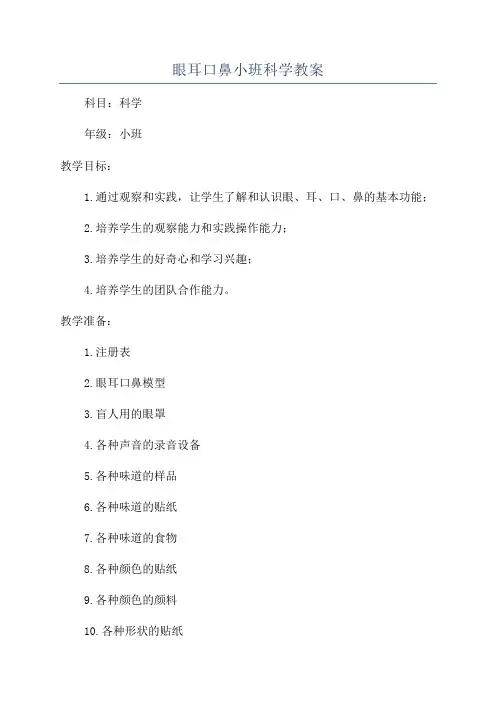 眼耳口鼻小班科学教案