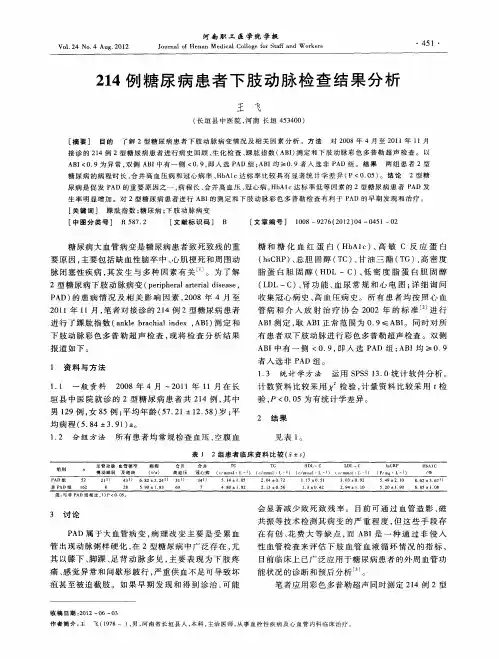 214例糖尿病患者下肢动脉检查结果分析