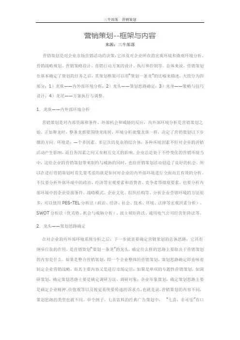 营销策划框架与内容