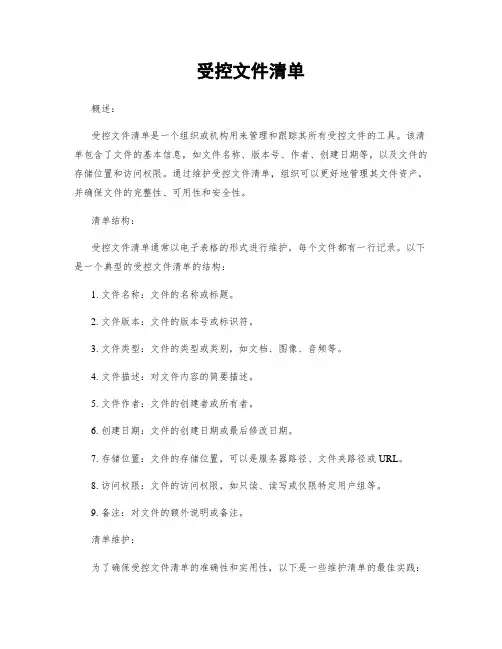 受控文件清单