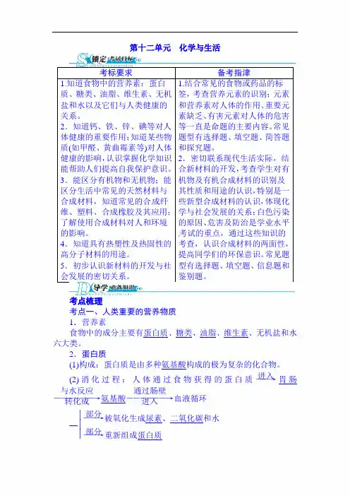 【精品】2020年中考化学总复习(人教版)基础知识讲练手册：第十二单元 化学与生活